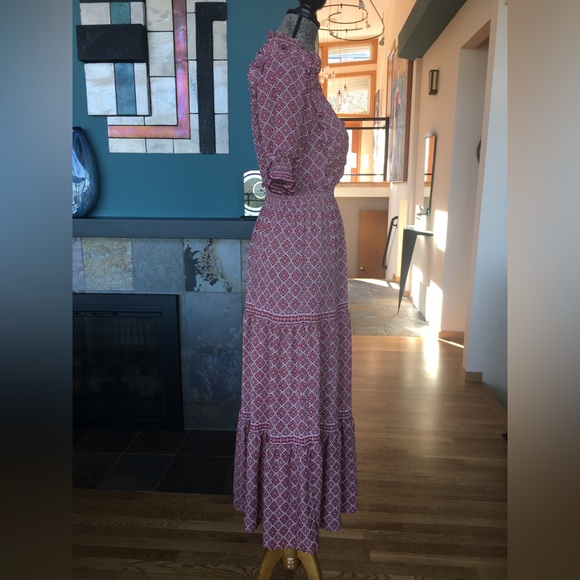 Max Studio Tiered Floral Full Length Dress In Pink Floral Print - Size Small - Picture 7 of 16